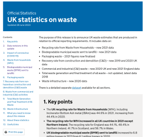 UK waste statistics 2023 first page